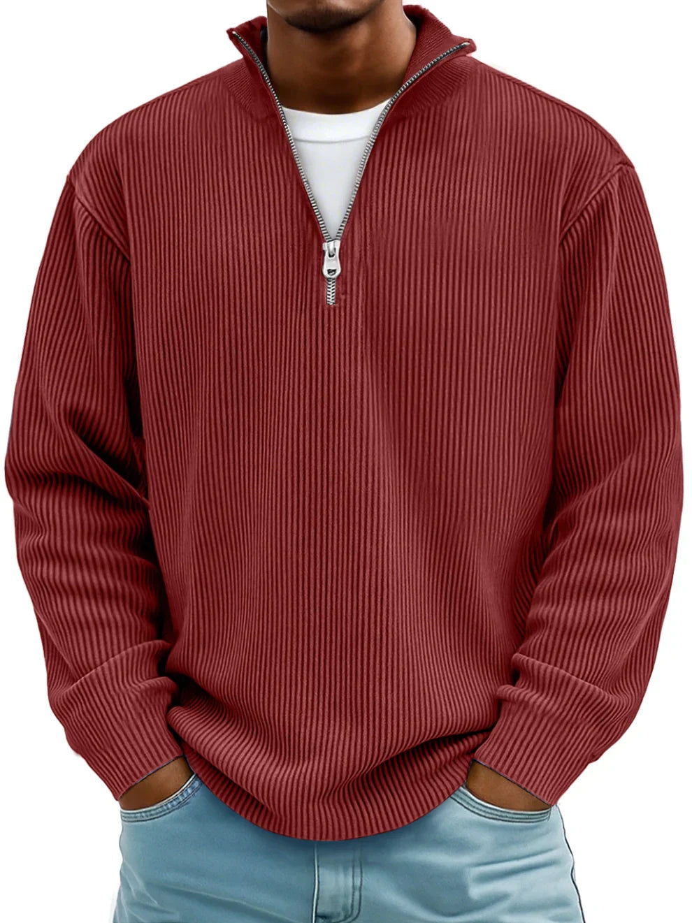 Durand Bordeaux | PULL TENDANCE AVEC ZIP MOYEN HOMME